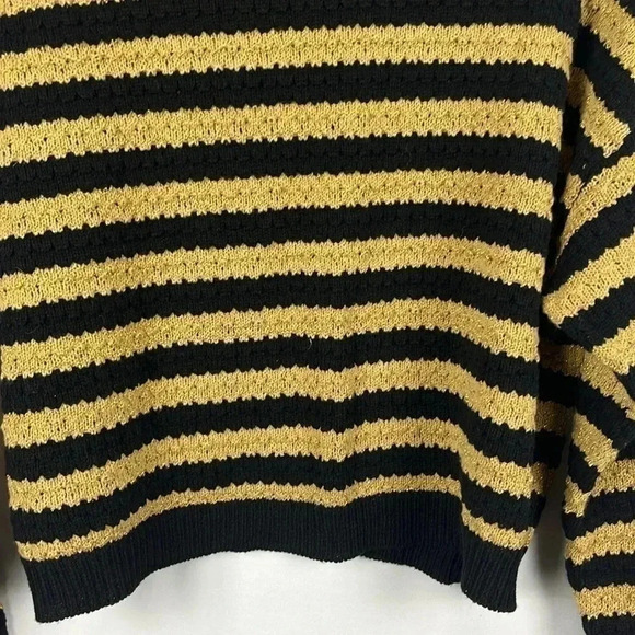 Woman Sweater Black & Gold Horizontal Stripe Long Sleeve Crew Neck Pullover 14 - Picture 2 of 9